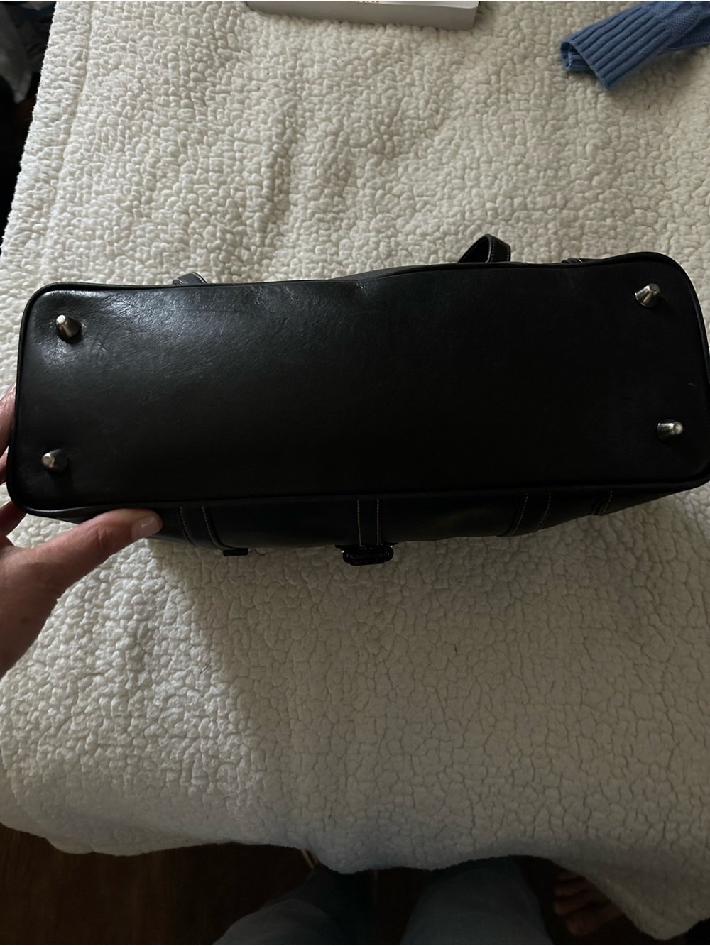 Coach Black Leather Duffel Satchel with Buckle Strap and Double Handles - Picture 10 of 14